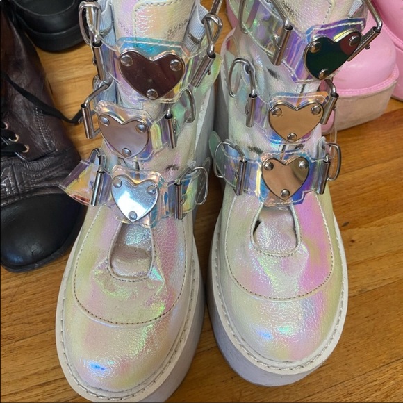 Demonia Shoes - Reposh Platform shiny metallic boots by demonia.